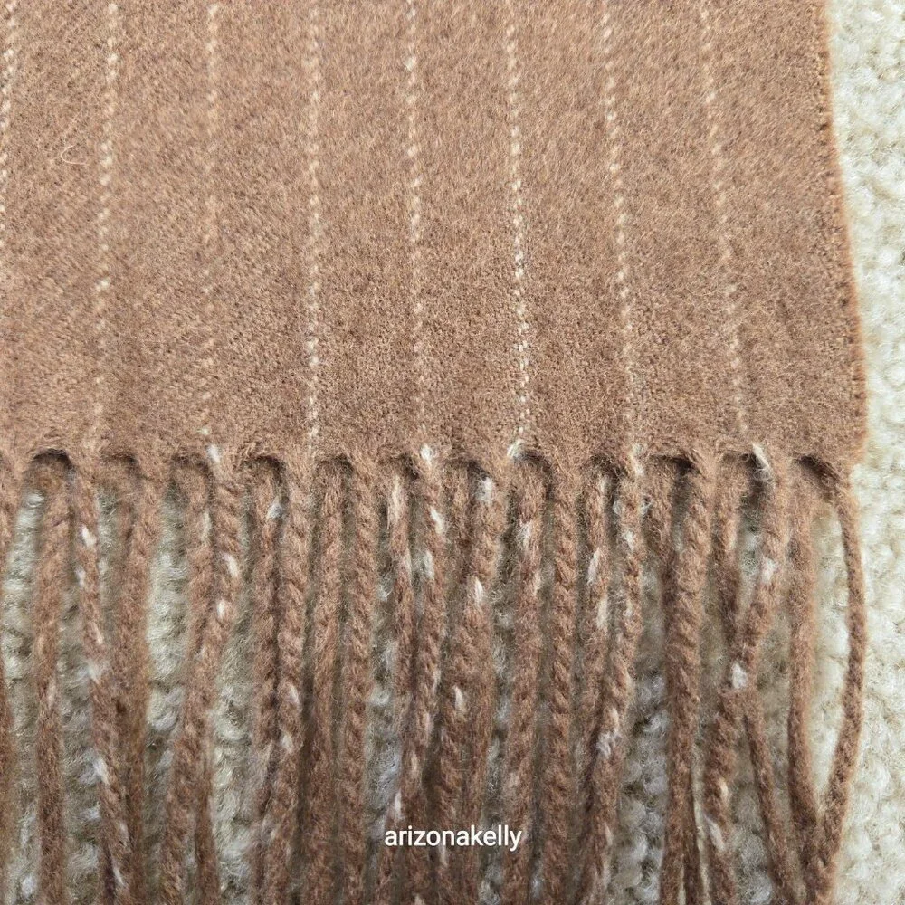 NWT Alfredo Pria Wool Scarf *TINY HOLE* Tan Pinstripe Biella Italy